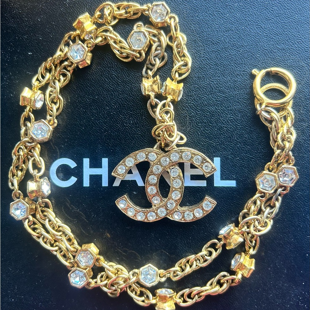 Chanel vintage crystal CC long necklace